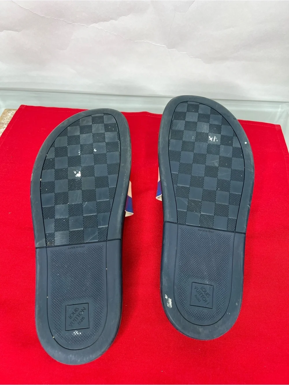 Louis Vuitton Slide Sandals Americas Cup 2017 Red Cream Blue Stripes